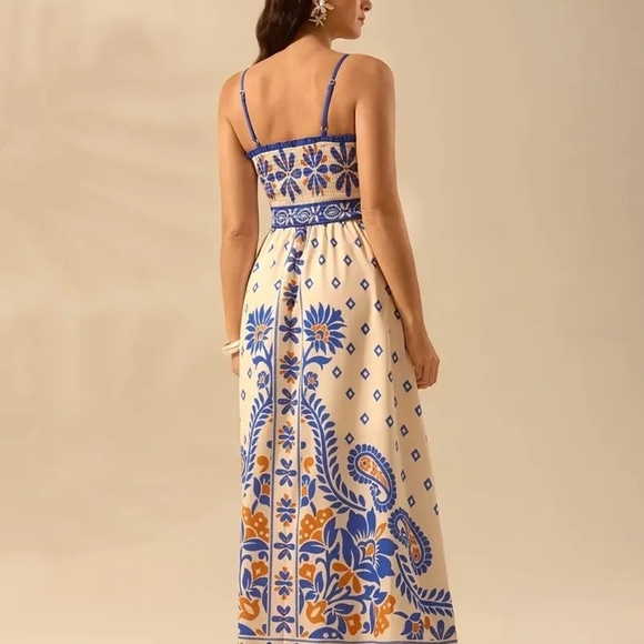 Blue and Orange Spaghetti Strap Sundress - Picture 3 of 12